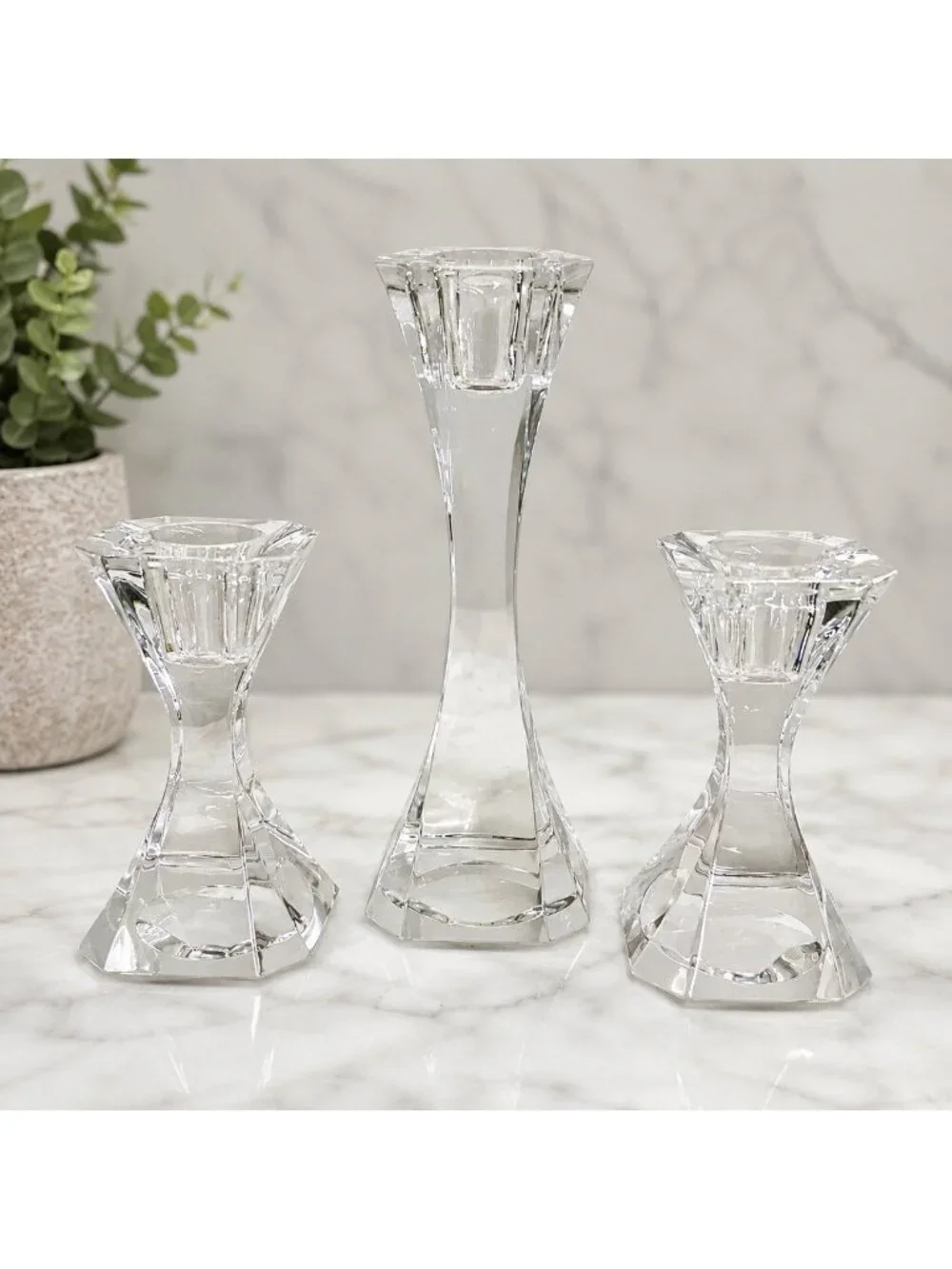 Villeroy & Boch Crystal Candlestick Holders Set of 3 Clear Glass Candleholders